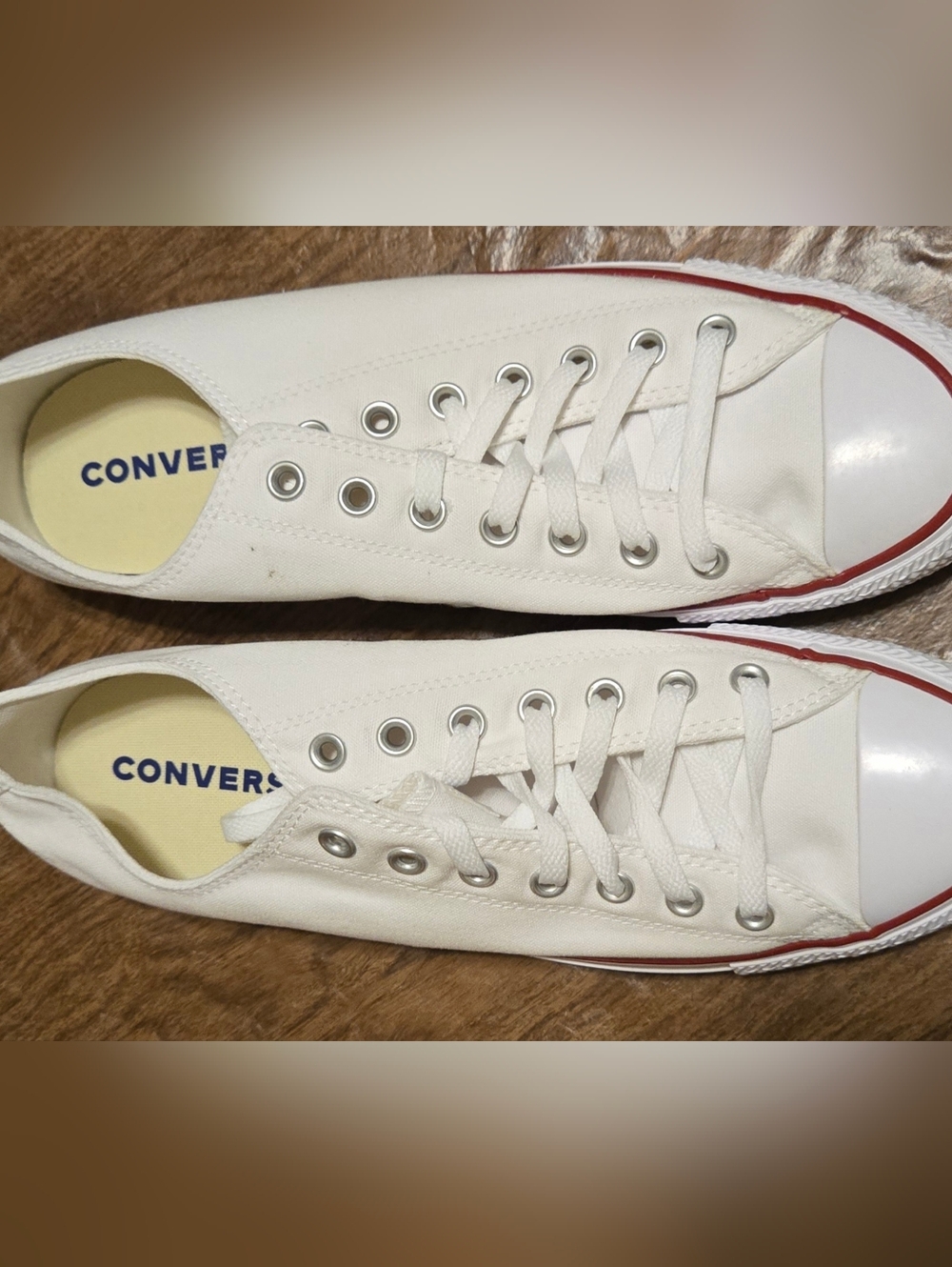 Converse White Canvas Low-Top Sneakers with Red Accent